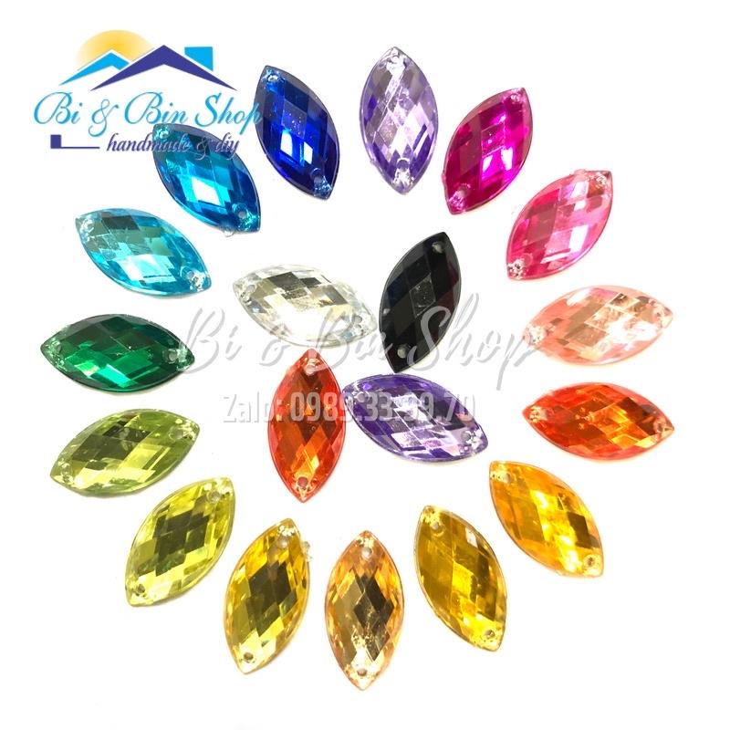 72 Viên Đá Kết Lá Me 9x18mm Đính Kết Trang Phục Thời Trang