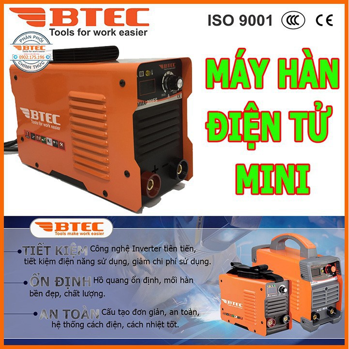 Máy hàn que điện tử mini Btec MMA 200ES, bảo hành 12 tháng