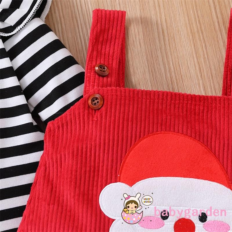 Bộ Áo Liền Quần Tay Dài Cổ Tròn In Họa Tiết Giáng Sinh + Váy Yếm Xinh Xắn Cho Bé Gái Từ 0-24 Tháng Tuổi