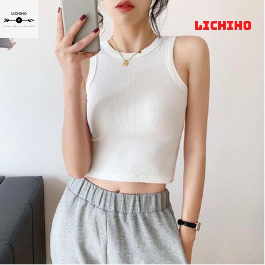 Áo croptop nữ ba lỗ ngược trơn CT12 LICHIHO chất thun gân ôm body mềm mát | BigBuy360 - bigbuy360.vn
