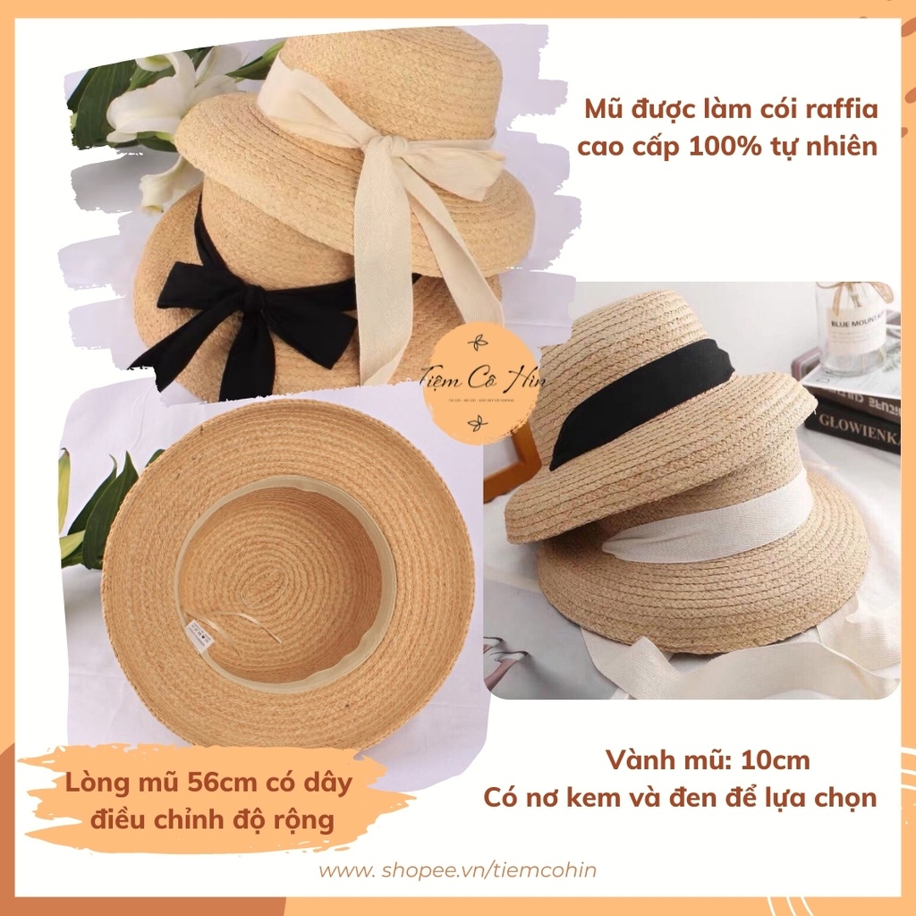 Mũ cói lồng đèn mini cói raffia buộc dây kiểu dáng thanh lịch phù hợp đi biển, chụp ảnh ship trong 1h