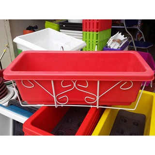 combo 1 bộ móc sắt treo ban công dài 48cm + 1 chậu nhựa chữ nhật thông minh dài 48cm