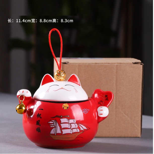 Mèo thần tài may mắn hủ đựng trà-hạt bí- mứt gốm sứ cao cấp mang lại sự sung túc may mắn