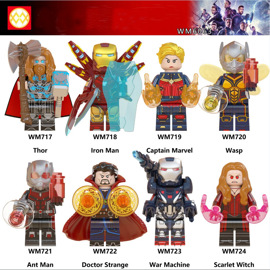 Minifigures Marvel Các Nhân Vật Thor Iron Man Captian Ant Man War Machine Wasp WM6063