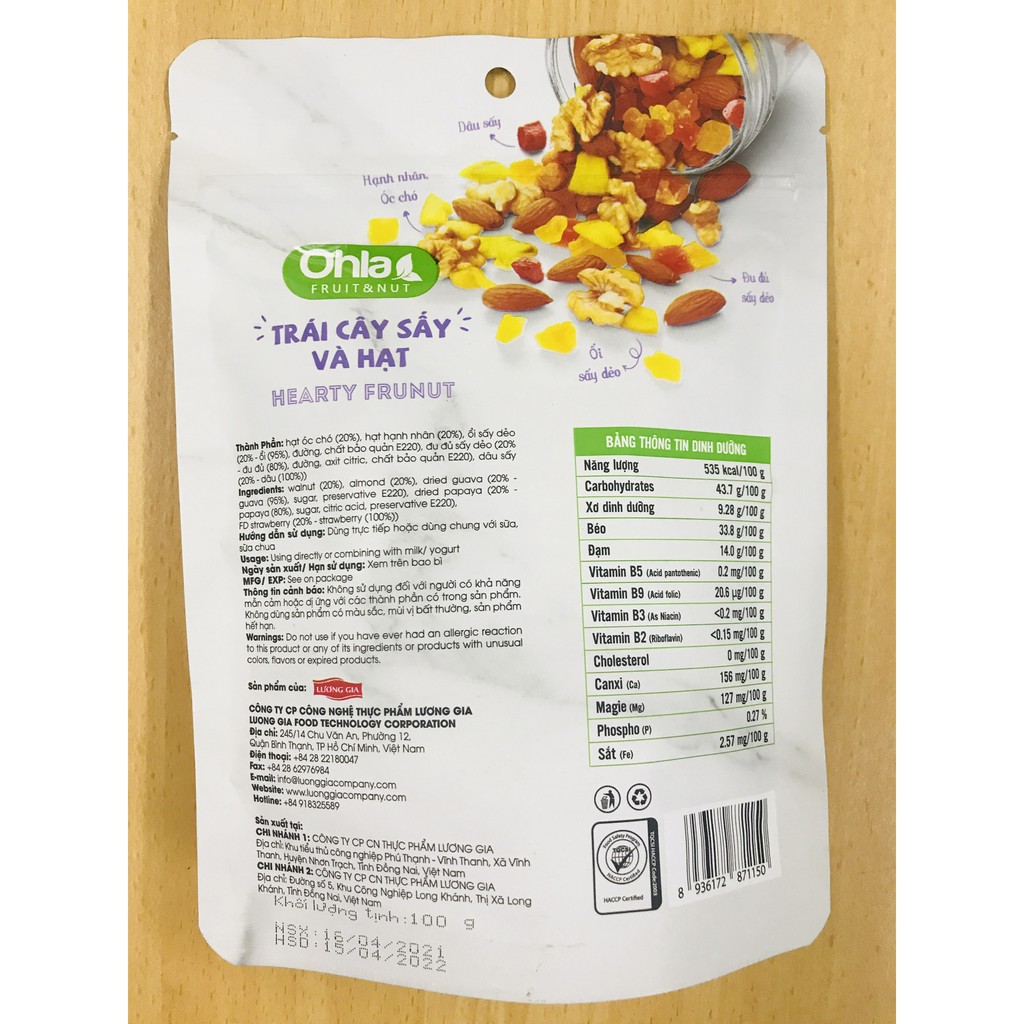 Trái Cây sấy & Hạt Ohla Frunut 100g