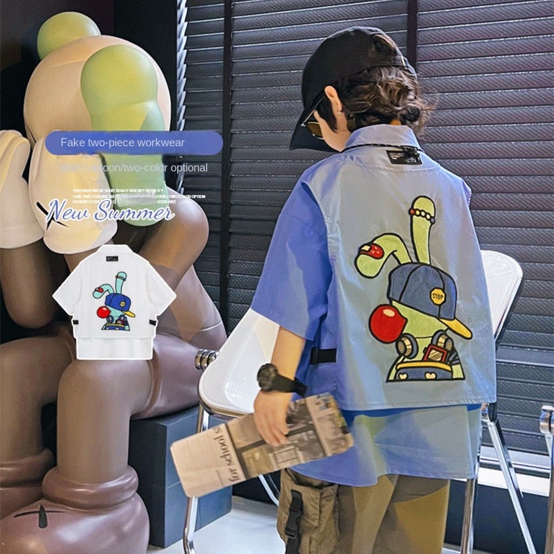 Áo Sơ Mi Tay Ngắn Phong Cách Hàn Quốc Thời Trang Mùa Hè Cho Bé Trai