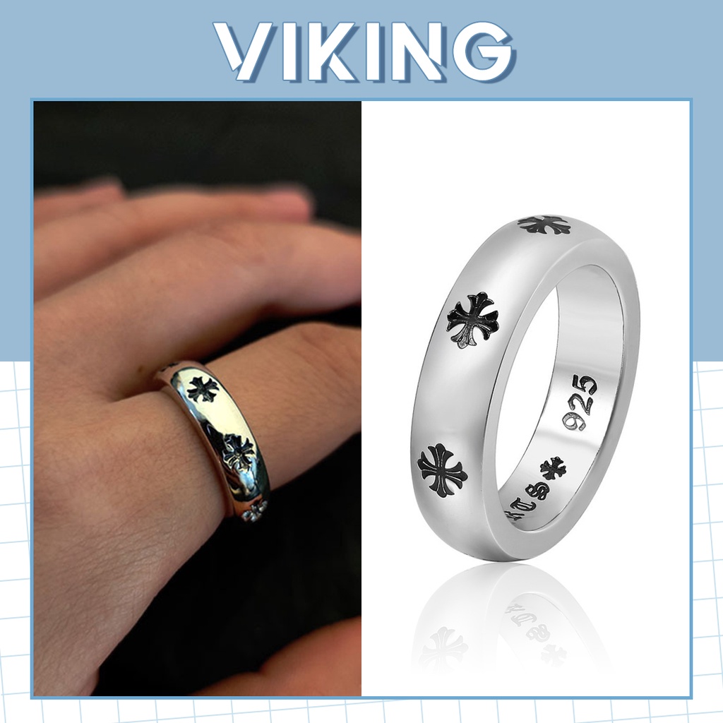 Nhẫn Chrome Heart Thép Titan Không Gỉ Bản Bo Tròn Dành Cho Nam Nữ