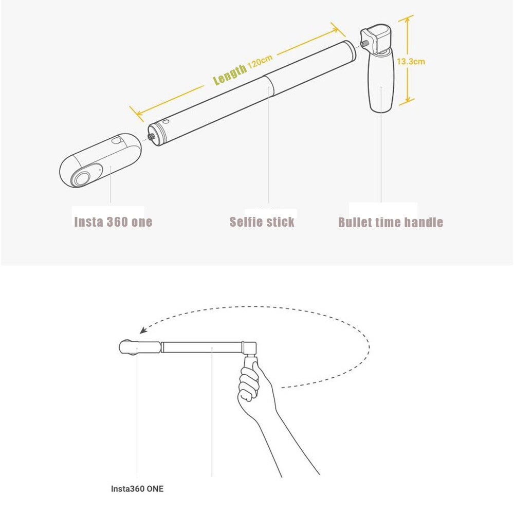 Gậy Chụp Ảnh Tự Sướng Insta360 ONE R Bullet Time + Tay Cầm 1 / 4 Cho Insta360 X3 / ONE X2 / ONE X / ONE RS / R
