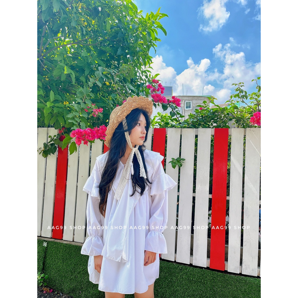 Áo Váy Đầm Baby Doll Form Rộng màu trắng - AAG99 VAY007