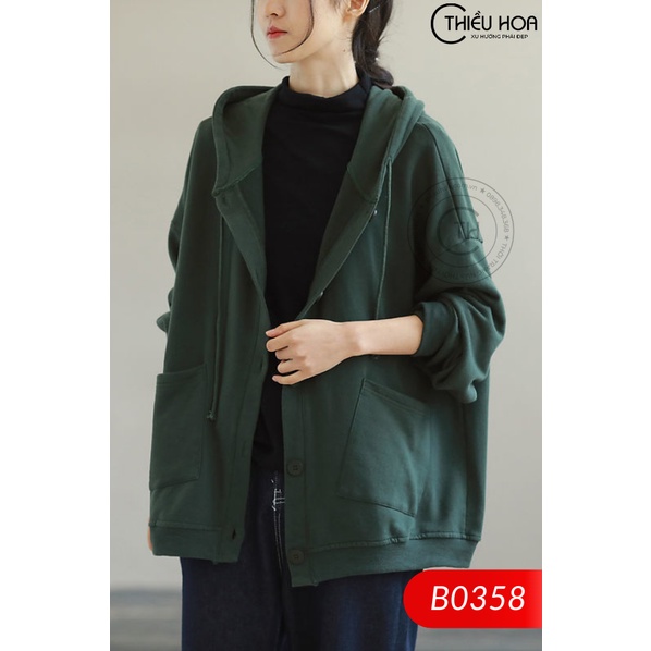 Áo khoác thun nữ chống nắng, mũ rộng, thiết kế trẻ trung, hiện đại, siêu mềm mại Thiều Hoa B0358