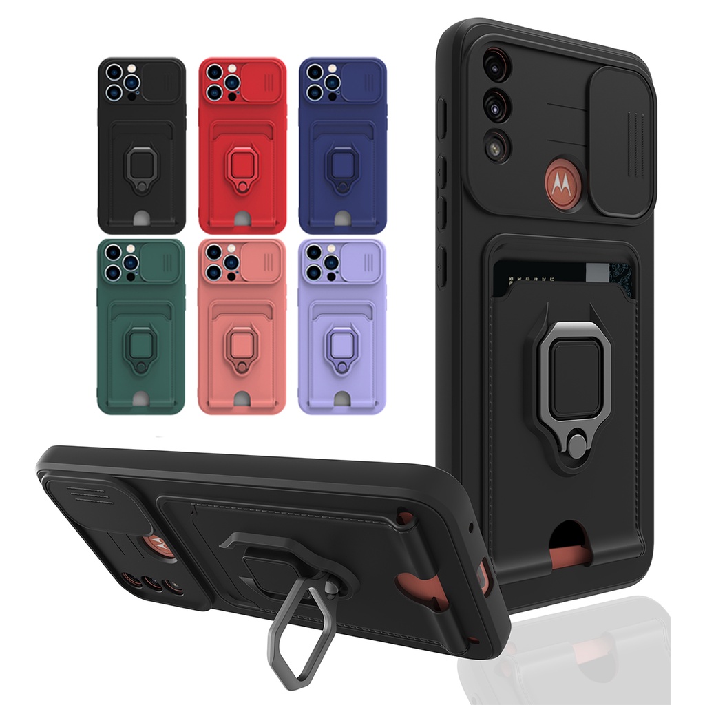 Ốp Điện Thoại Mềm Bảo Vệ Thấu Kính Máy Ảnh Kèm Nhẫn Và Ngăn Đựng Thẻ Cho Motorola E20 E30 E40 E7 E7I Power G10 Power G20