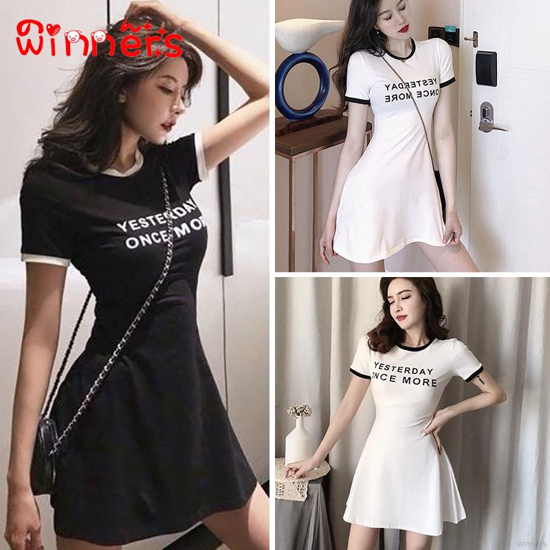 Korean dress skirt skirt waist print a-line skirt women