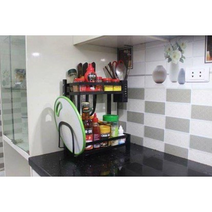 FREESHIP 🆓 Kệ Để Bàn Nhà Bếp - Kệ Gia Vị 2 Tầng - Lắp Ghép - Sơn Đen Tĩnh Điện Cao Cấp