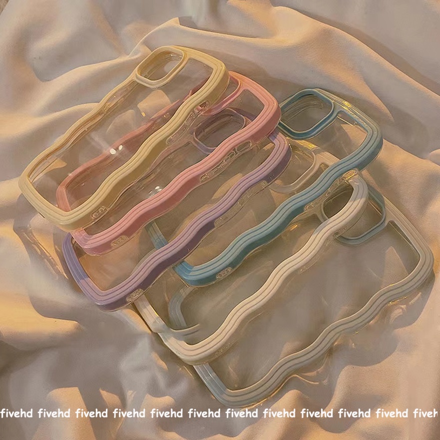 Compatible for iPhone 13 12 11 Pro Max SE2020 X XR Xs Max 7 8 Plus Phone Case Candy Corrugated Border Clear TPU Casing Back Cover