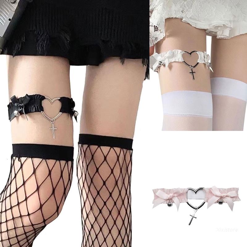 XIXI Dây Nịt Đùi Đính Nơ Trái Tim Chất Liệu Polyester Co Giãn Phong Cách Gothic Thời Trang Dự Tiệc