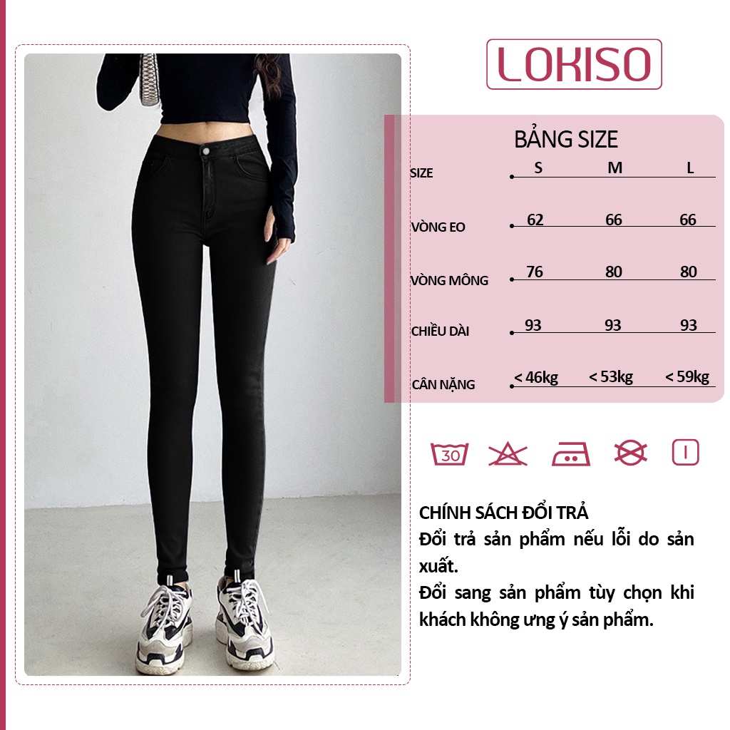 Quần jean nữ lưng cao co giãn dáng ôm skinny có túi trơn dài basic LOKISO QJ03 | WebRaoVat - webraovat.net.vn