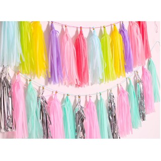 (XẢ KHO) DÂY 5 CHÙM TUA RUA GIẤY TRANG TRÍ BÓNG BAY, BONG BÓNG JUMBO, GALAXY, PHỤ KIỆN BÓNG