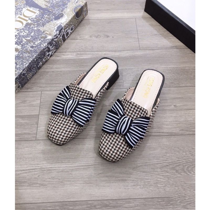 giầy sục nơ kẻ mũi vuông gót 3 p siêu sang chảnh êm chân hot | BigBuy360 - bigbuy360.vn