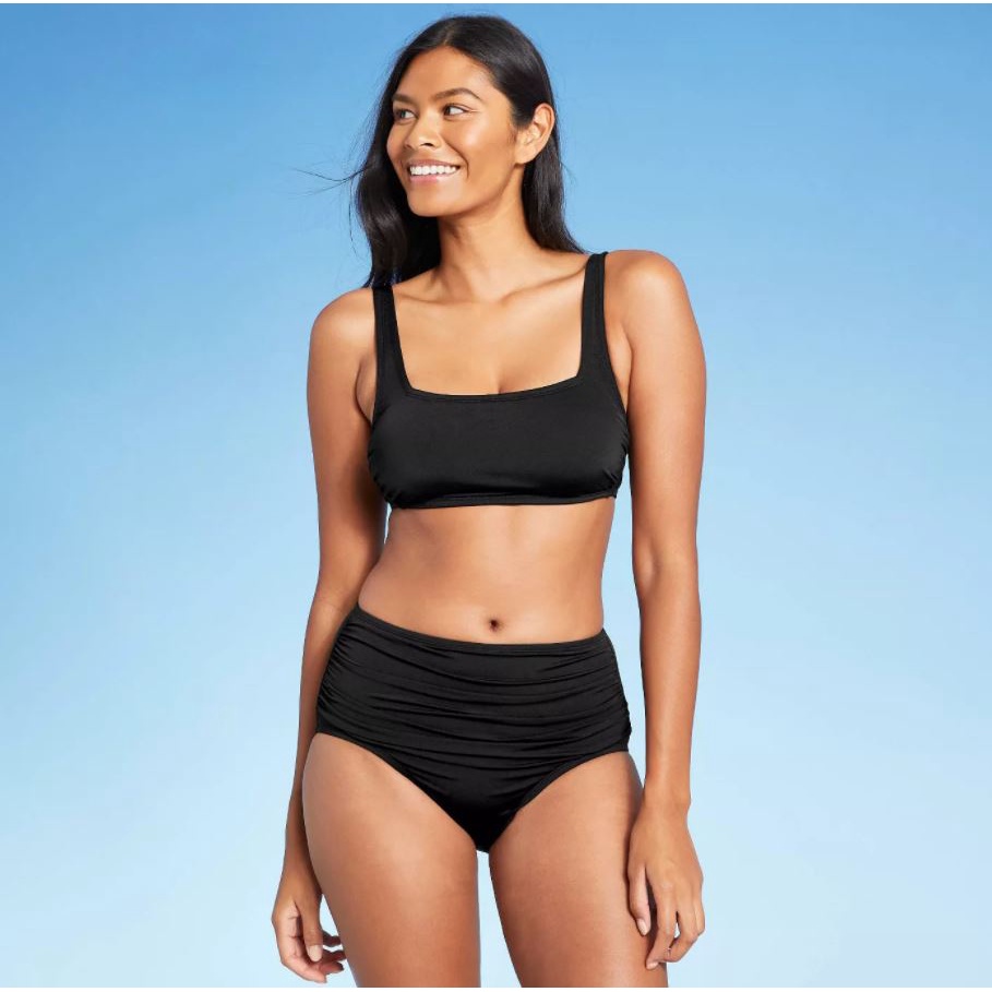 Swimming bộ bikini cạp cao màu Đen - Hàng VNXK
