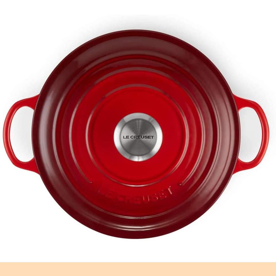 Nồi gang sâu lòng LeCreuset La Marmite, schwarzes Interieur, 32cm Kirsche màu đỏ, sử dụng mọi loại bếp