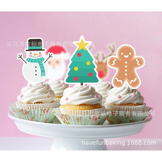 Set 5 que cắm GS Noel cupcake - Phụ kiện trang trí giáng sinh