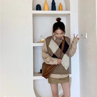 Áo gile len cho nữ cổ tròn hoạ tiết trám to mã 603L Friday