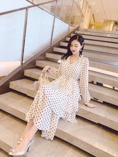 Đầm Maxi Tầng Chấm Bi Tiểu Thư