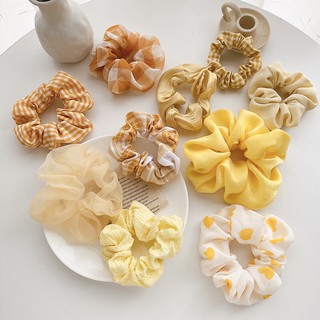 Dây buộc tóc vải scrunchies vàng