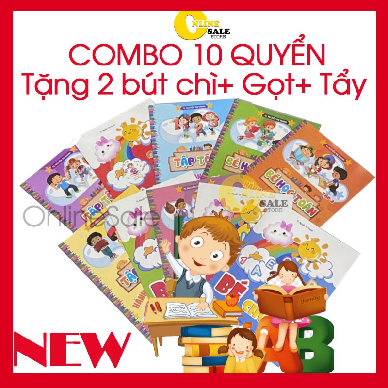 Combo 10 quyển 2 bút chì+ gọt+ tẩy dành cho các bé từ 3 4 5 tuổi tập tô luyện viết