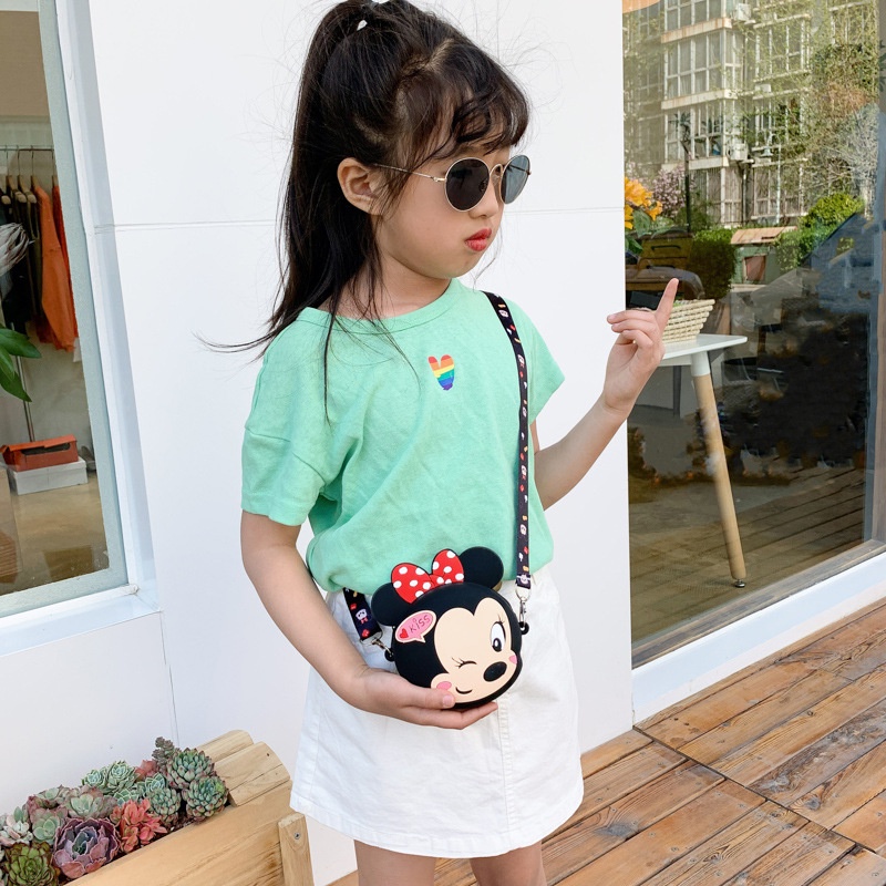 Túi Đeo Chéo Mini Họa Tiết Chuột Mickey Minnie Dễ Thương Dành Cho Bé Gái