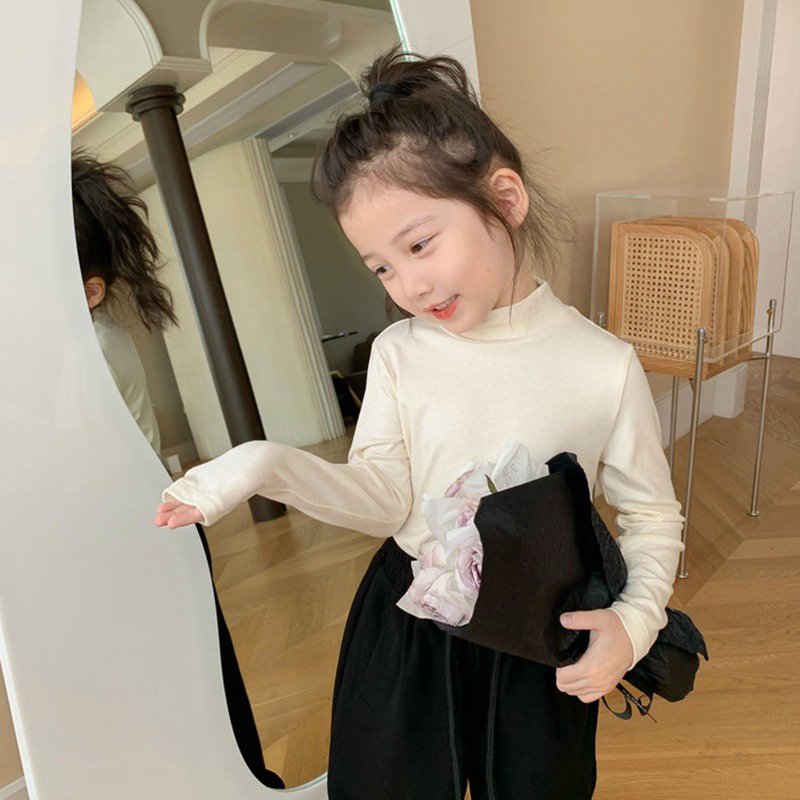 Áo Thun Tay Dài Cổ Cao Màu Sắc Kẹo Ngọt Phong Cách Hàn Quốc Thời Trang Xuân Thu Xinh Xắn Cho Bé Gái