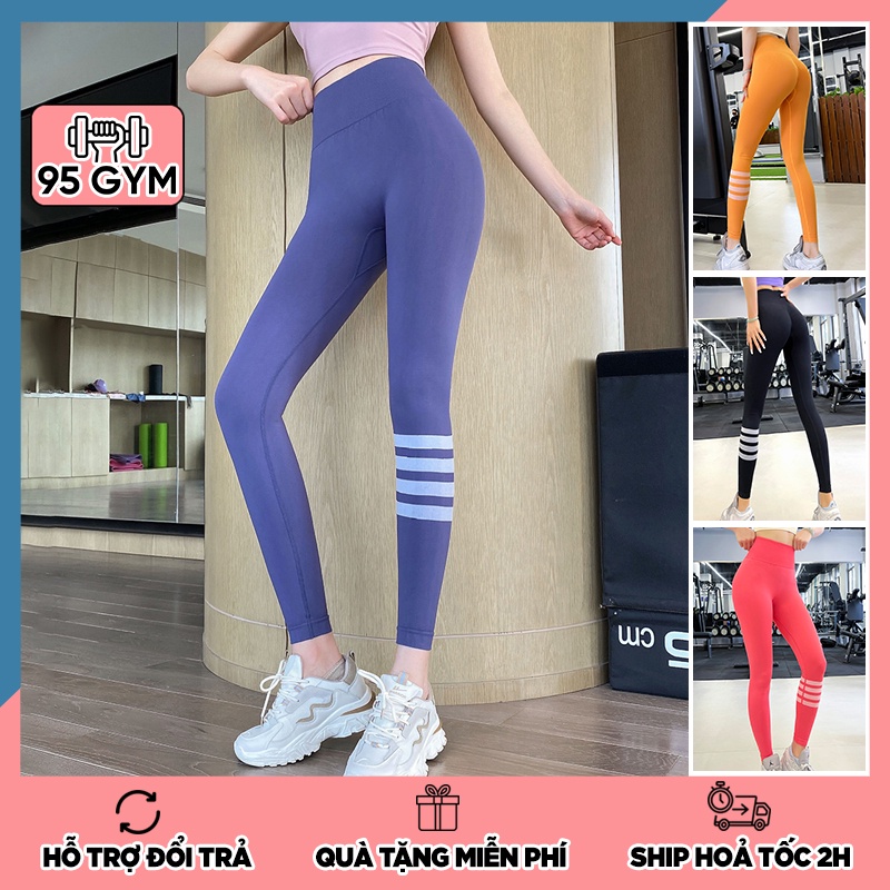 Quần tập gym yoga nữ 95Gym QD49 dáng dài legging chất thun cạp cao ôm dáng nâng mông