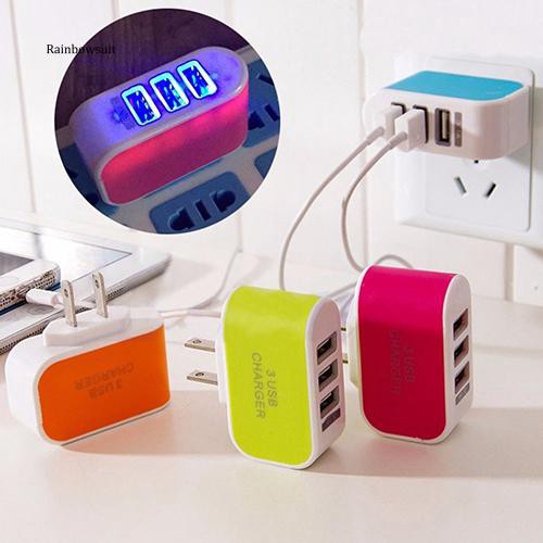 Củ sạc 3 cổng USB có đèn led sử dụng khi đi du lịch