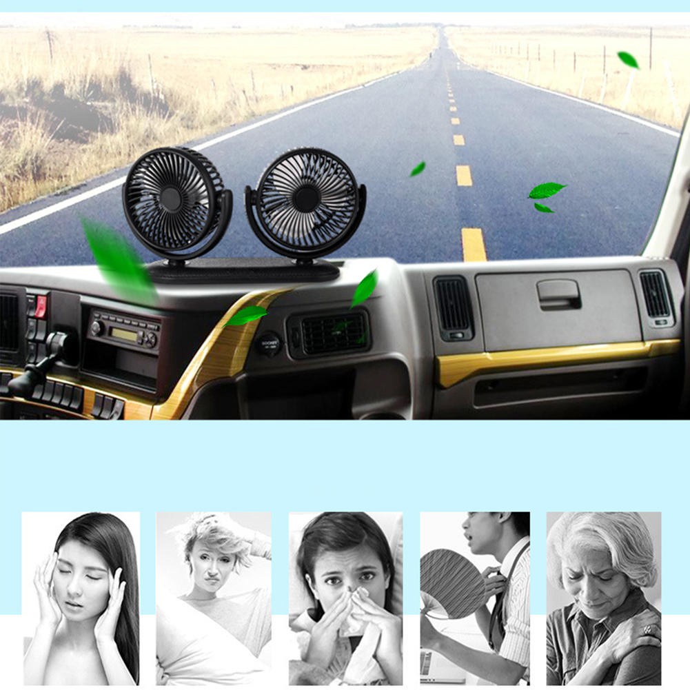 [Apill] Car Auto Fan 360 Degree Adjustable 3‑Level Air Cooling Dual Head Silent USB Cooler DC201