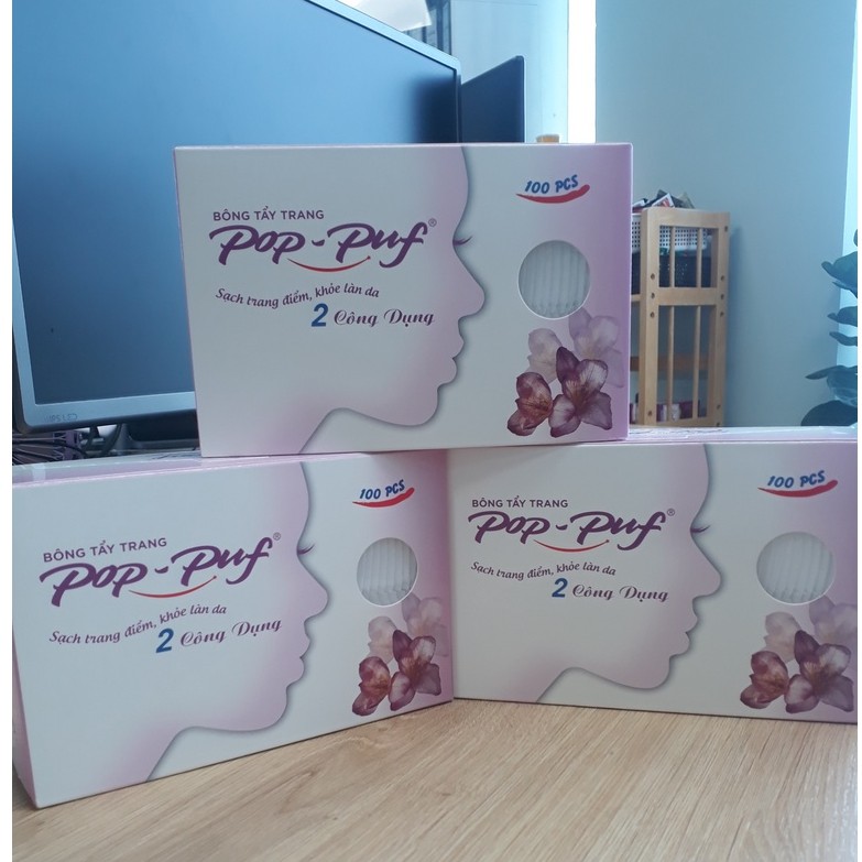 Bông tẩy trang Pop-Puf Classic 100 miếng Cotton Thiên Nhiên