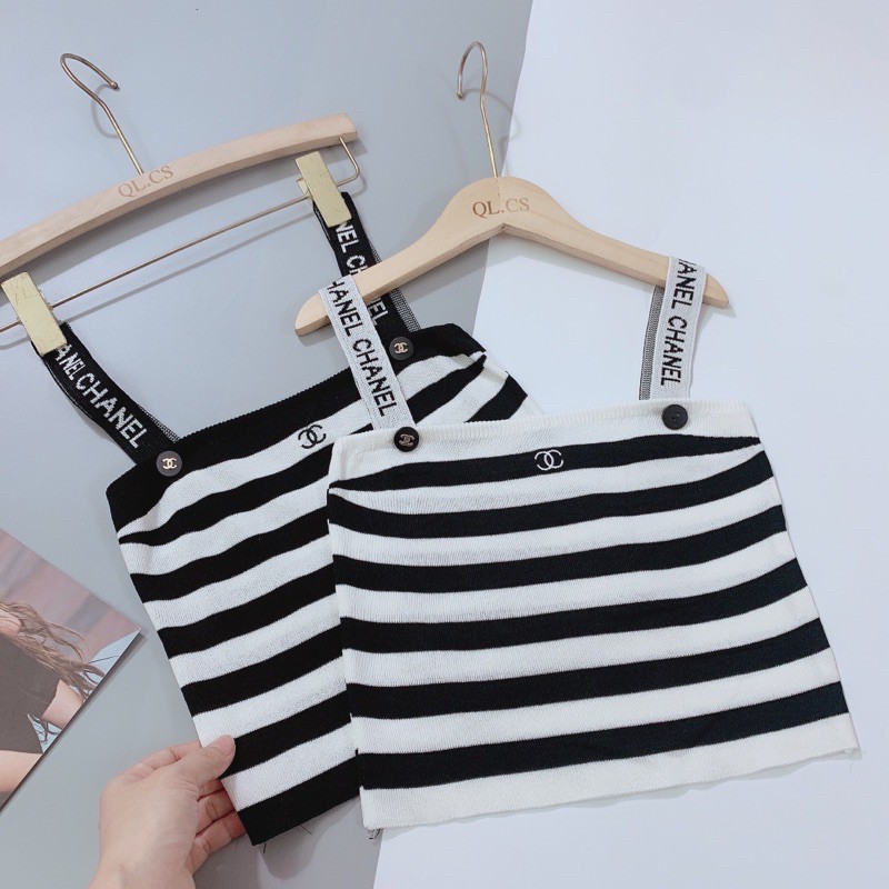 AN02 - ÁO 2 DÂY KẺ NGANG GC CROPTOP 2 MÀU NỮ | BigBuy360 - bigbuy360.vn