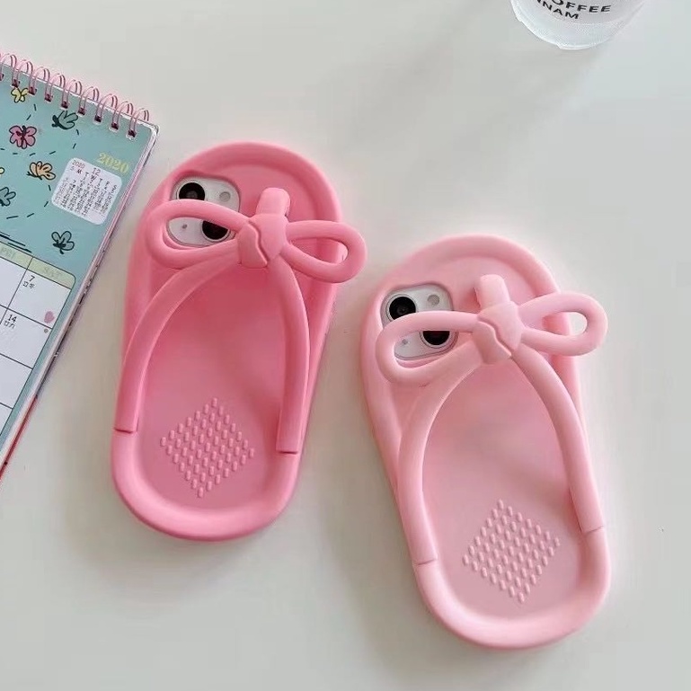 Ốp Điện Thoại Silicone Hình Dép Đính Nơ Cho Iphone11 12 14 Pro Max 13 Pro Max XS Max