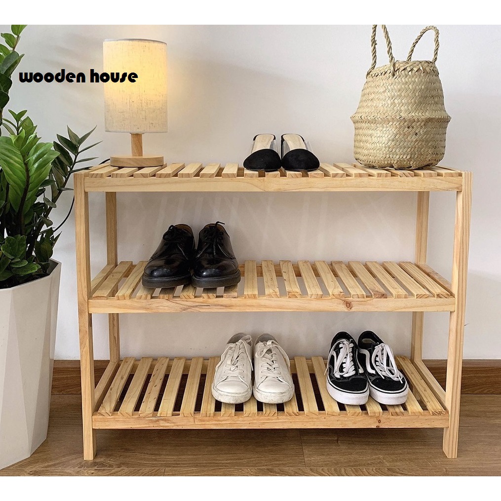 KỆ GIÀY DÉP GỖ THỖNG 3 TẦNG - SIZE 80 CM - 3T80
