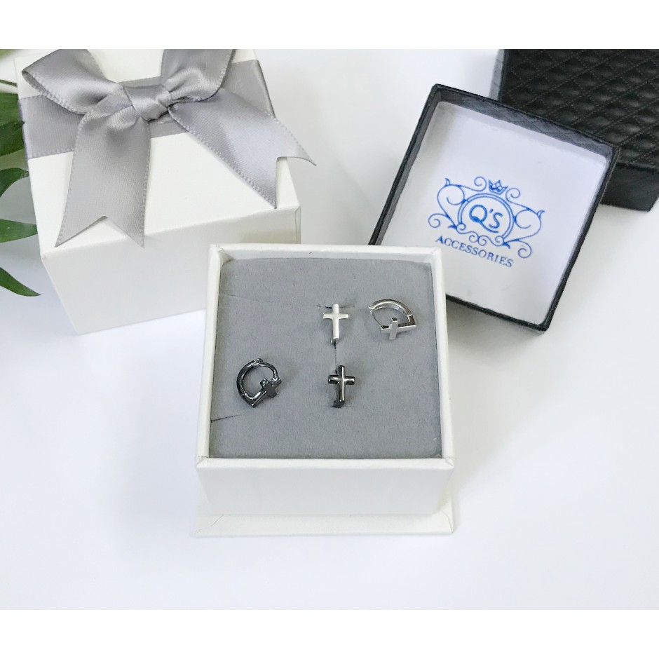 Khuyên tai bạc nam chữ thập tự bông tai thánh giá chốt lẫy S925 CROSS Silver Earrings QA SILVER EA200602