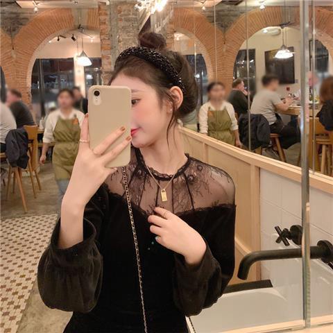 COZOK Áo Thun Tay Dài Cổ Đứng Phối Ren Thời Trang Thanh Lịch