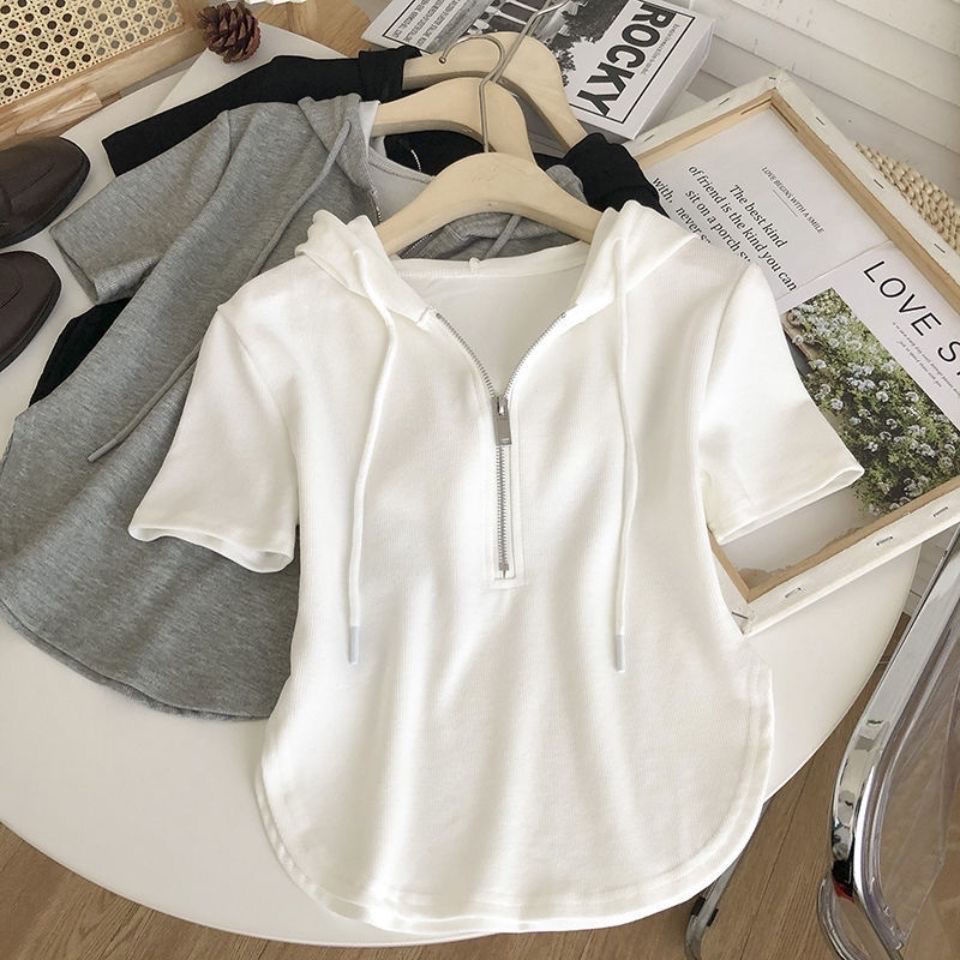 Áo Thun Tay Ngắn Có Mũ Trùm Đầu Thời Trang Mùa Hè Dành Cho Nữ
