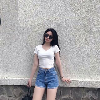 QUẦN SHORT JEANS TRƠN LƯNG CAO (100% ảnh thật)