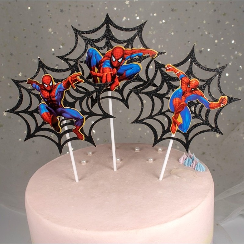 Set 3 phụ kiện cắm trang trí bánh kem hình người nhện dễ thương