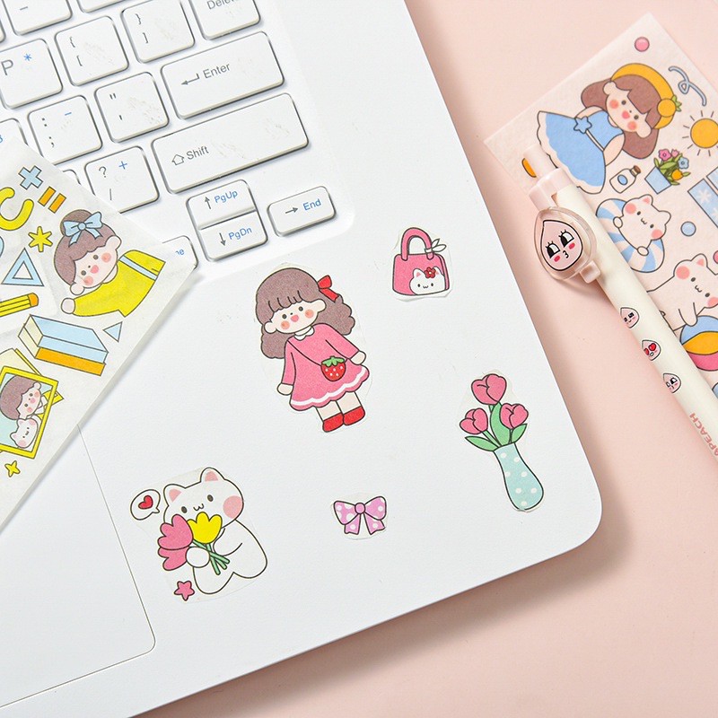 |9 mẫu| |có sỉ| stickers dải dài hình dán bé gái dễ thương hoạt hình gấu con cute trang trí sổ tay bullet journal