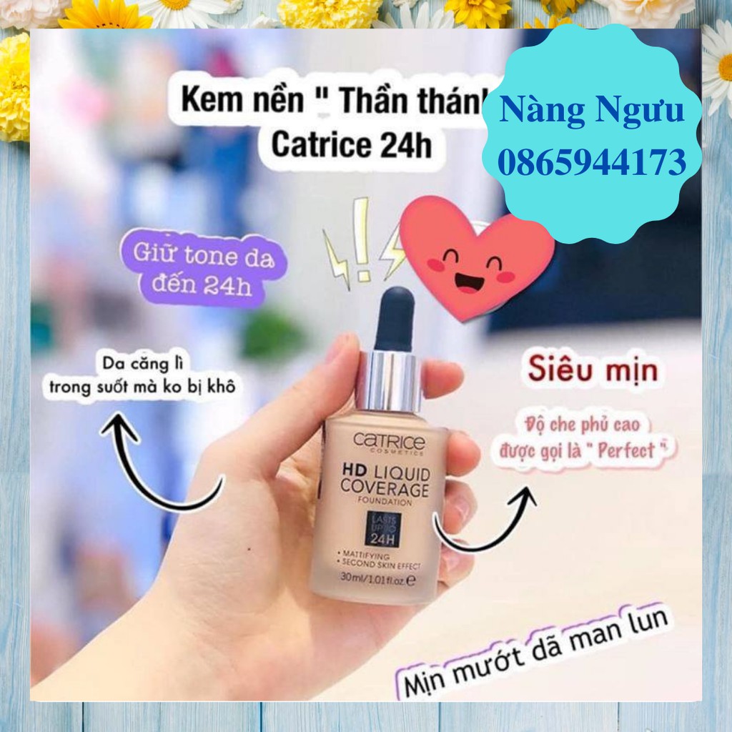 Kem Nền Catrice, Kem Che Khuyết Điểm, Kiềm Dầu, Che Phủ 99% Khuyết Điểm, HD Liquid Coverage 24h Chính Hãng Đức