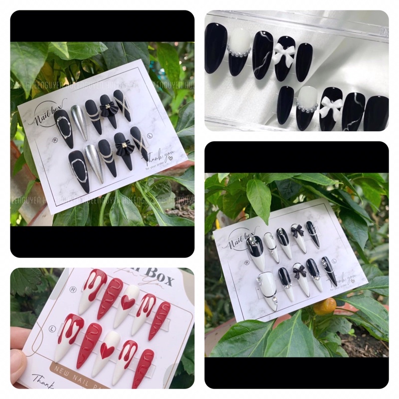 Nailbox thiết kế tặng keo và dũa , móng tay giả phom nhọn , mẫu nail đẹp sang trọng