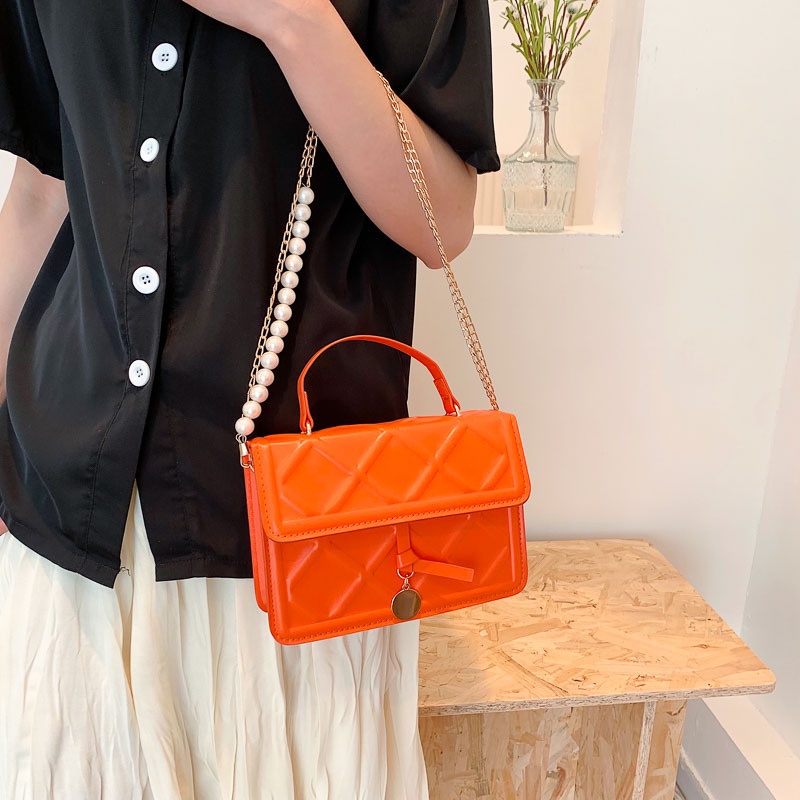 Túi đeo chéo JASMIN NOIR nắp gập họa tiết kẻ sọc có dây đeo sợi xích cho nữ