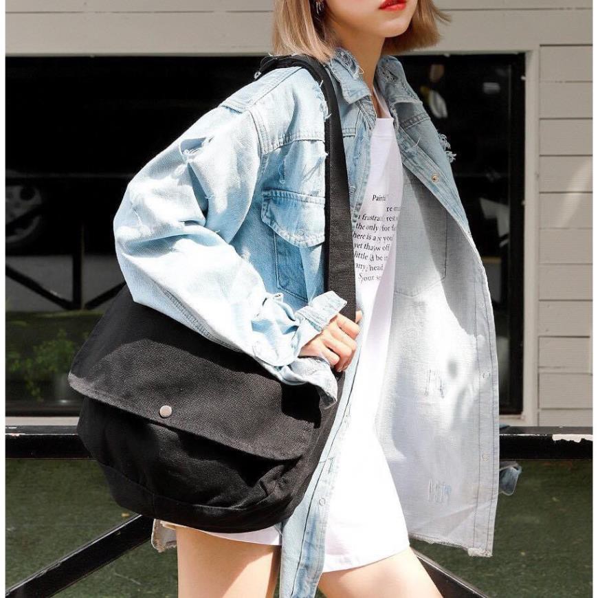 Túi Vải Nắp Lệch Đeo Chéo Nút Đồng, Túi Tote Chéo Vải Canvas Dáng Unisex 2 Màu, HOT | BigBuy360 - bigbuy360.vn