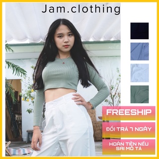 Áo croptop tay dài nữ kiểu ôm cài cúc thun gân ôm body dày dặn mềm mát, form hàn quốc basic
