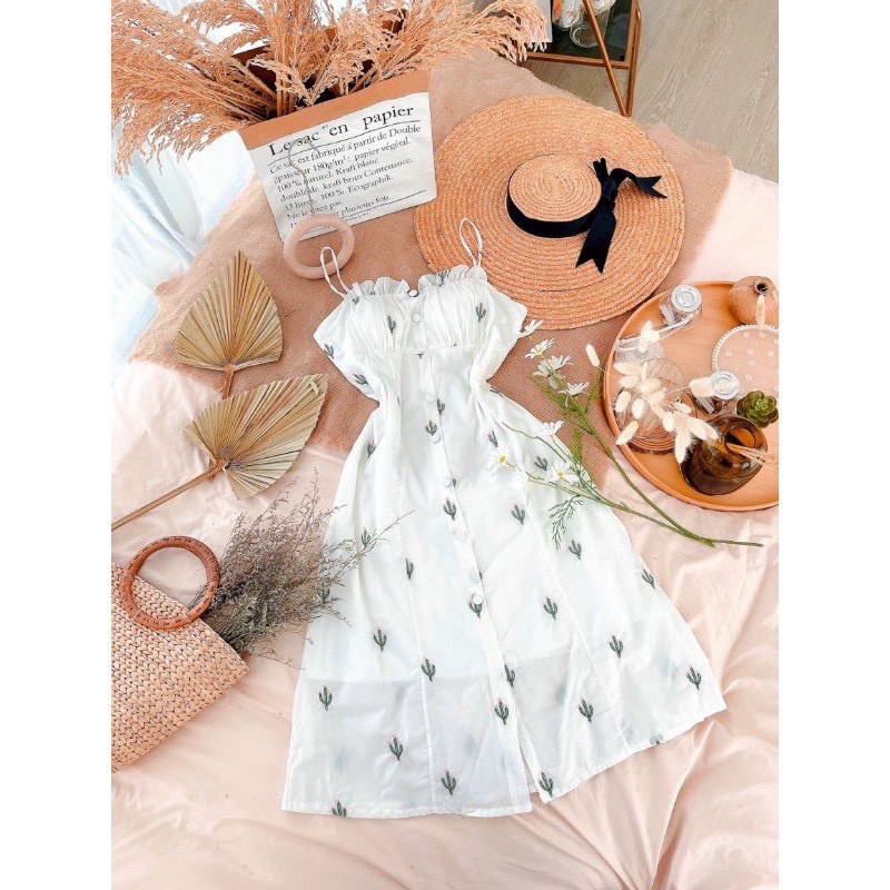 [ BAO ĐẸP] đầm midi trắng + nude hai dây nút bọc⚡HÀNG SẴN ⚡CÓ CLIP HÌNH THẶT DSMD1100 | BigBuy360 - bigbuy360.vn